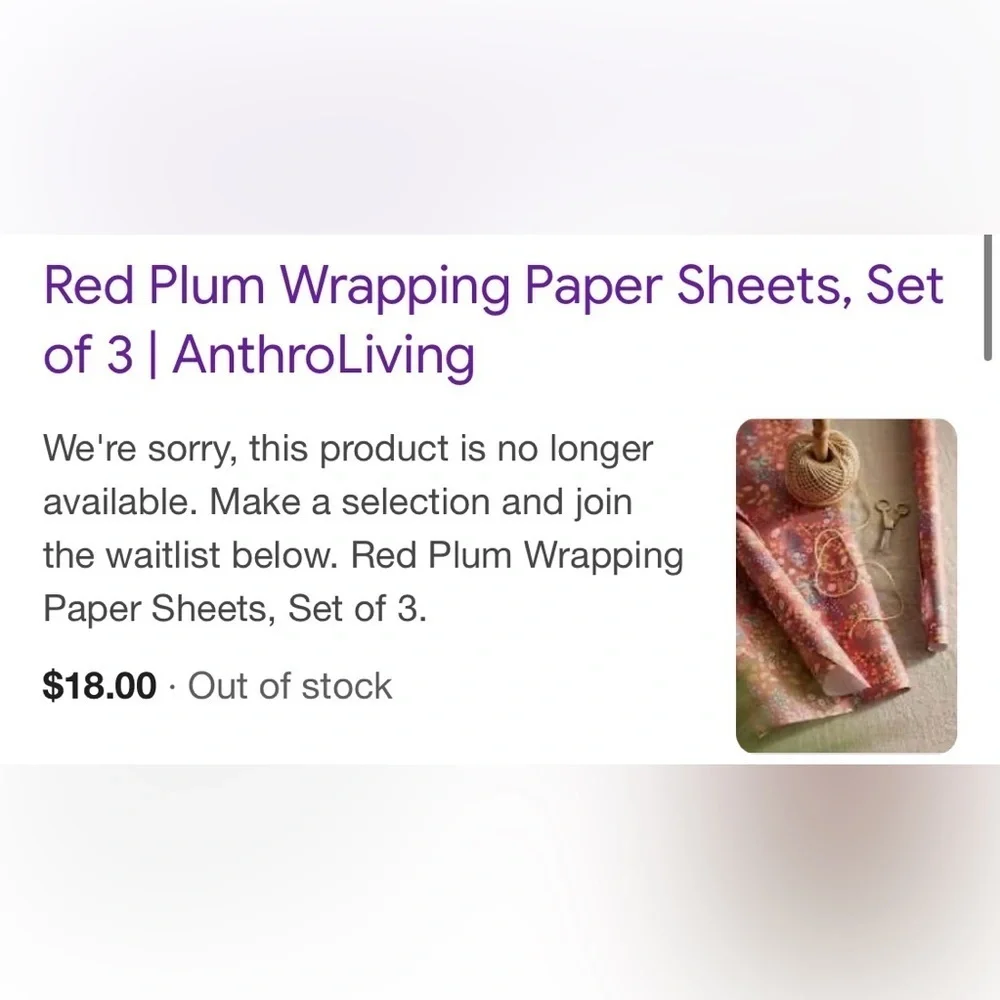 Anthropologie Red Plum Wrapping Paper NIP Set of 3 Rolls